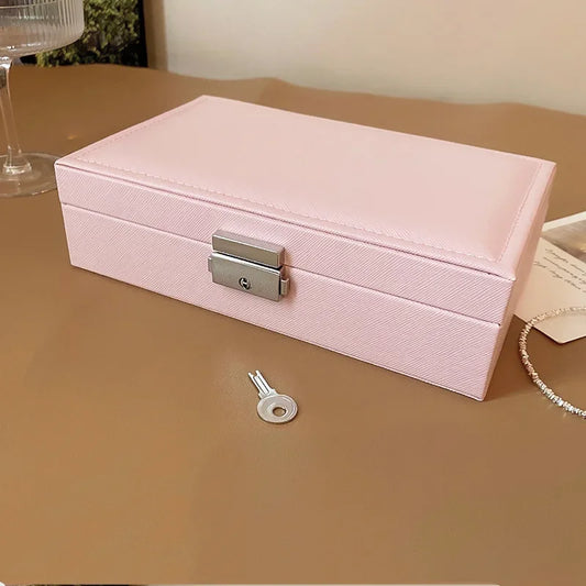 Boîte à Bijoux Carrée Cuir Rose Verrouillable