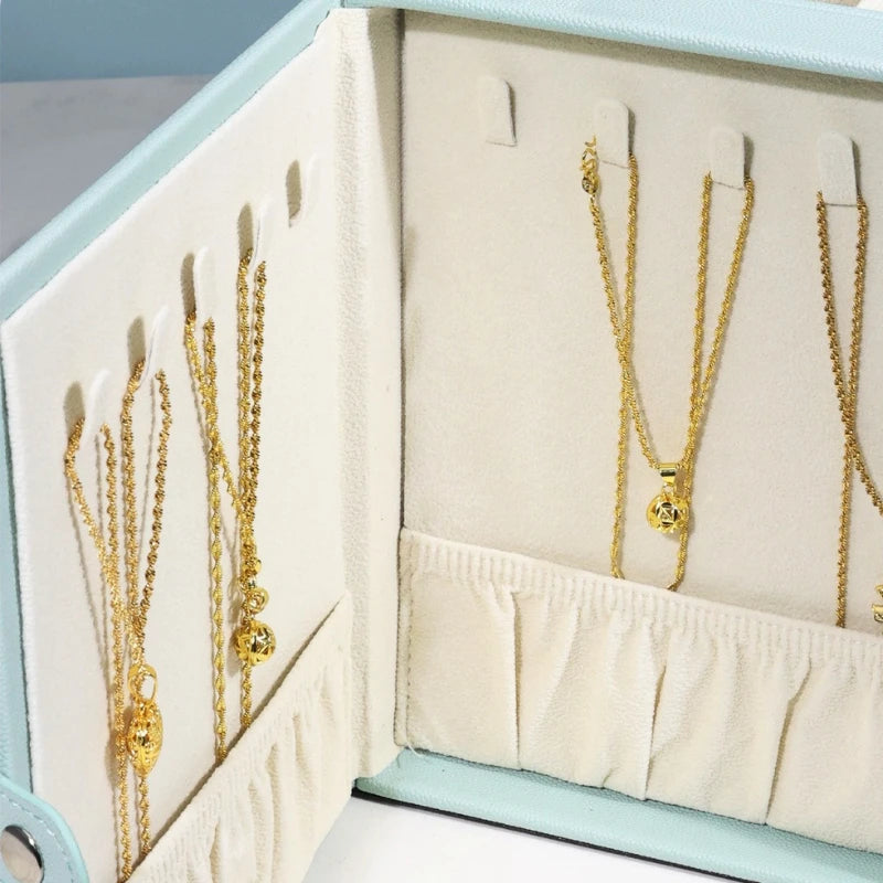 Boîte à Bijoux en Cuir Anti-Poussière – Grande Capacité avec Miroir