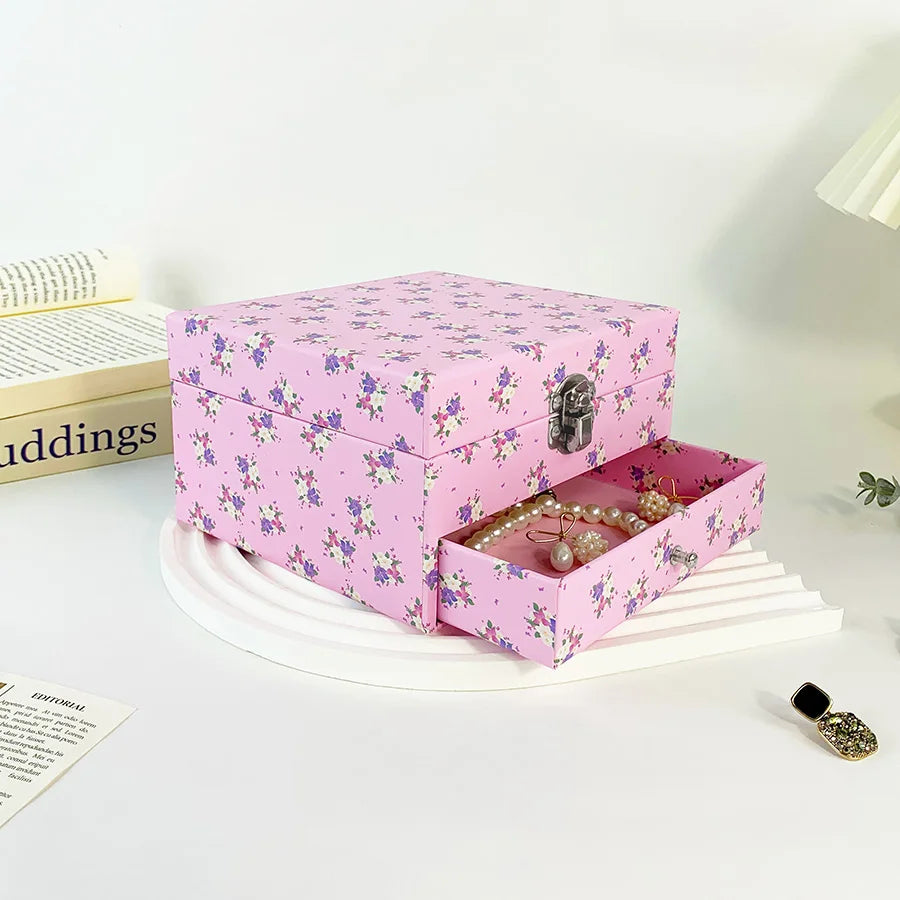 Boîte à Bijoux Musicale Fleurie Rose Miroir