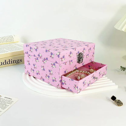Boîte à Bijoux Musicale Fleurie Rose Miroir