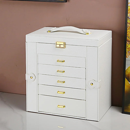 Boîte à Bijoux 5 Niveaux avec Miroir – Cuir et Velours