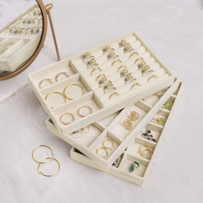 Plateau à Bijoux Velours Beige 18 Compartiments