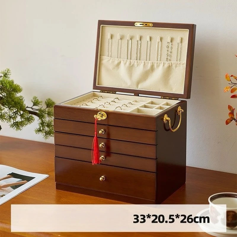 Boîte à Bijoux en Bois Massif – Compartiment Montres et Lunettes