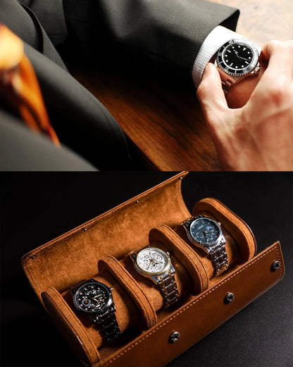 Boîte à Montre Homme 2 Compartiments Cuir Marron – Fabrication Artisanale