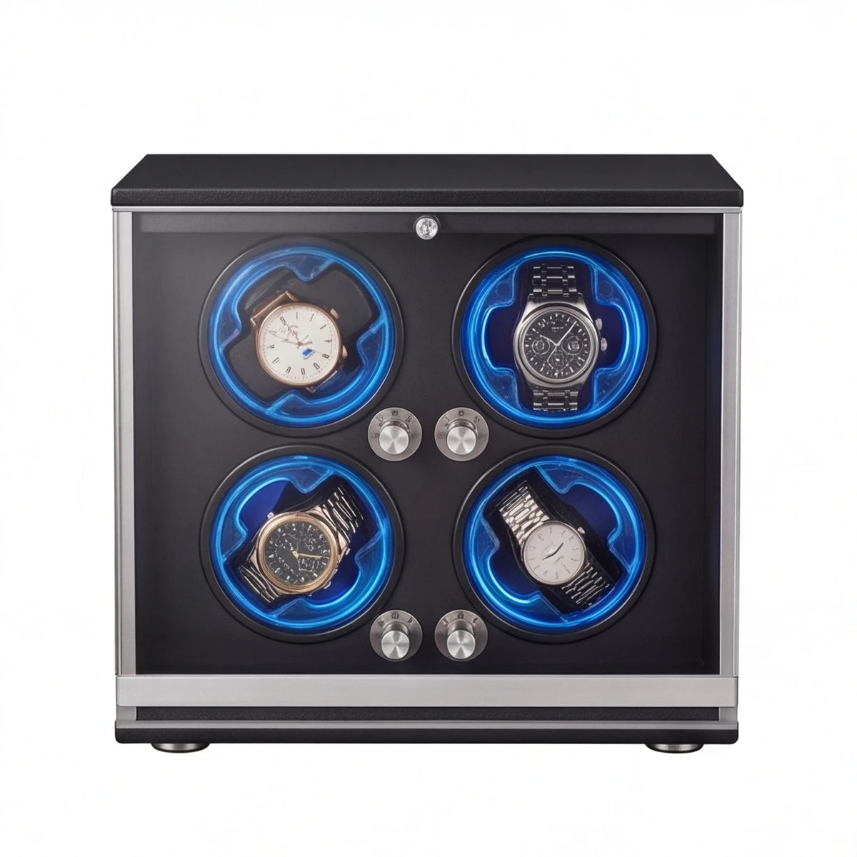 Remontoir 4 Montres Noyer LED Bleue