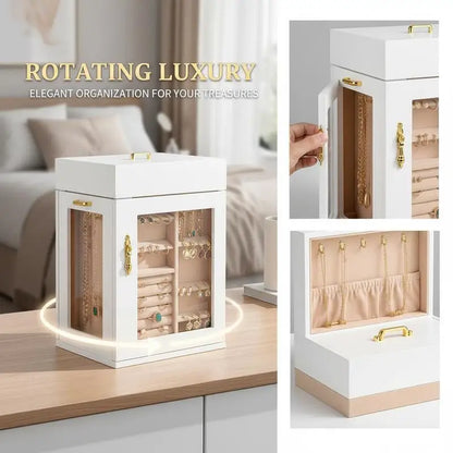 Boîte à Bijoux Rotative 360° – Porte Magnétique, Fenêtre Acrylique