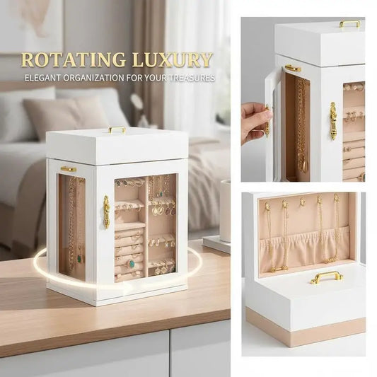 Boîte à Bijoux Rotative 360° – Porte Magnétique, Fenêtre Acrylique