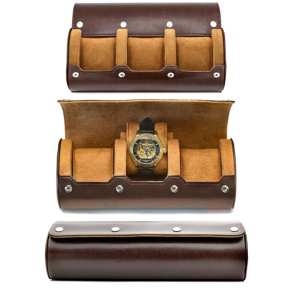 Boîte à Montre Homme 4 Compartiments Cuir PU Marron – Écrin de Voyage Compact