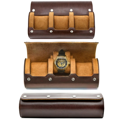 Boîte à Montre Homme 4 Compartiments Cuir PU Marron – Écrin de Voyage Compact