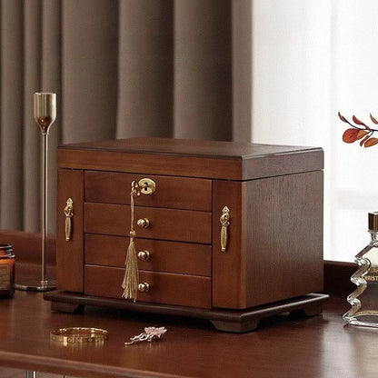 Boîte à Bijoux en Bois de Noyer – 6 Compartiments avec Miroir