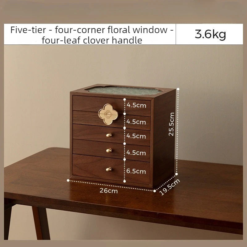 Boîte à Bijoux en Bois Rétro – 5 Compartiments, Grande Capacité