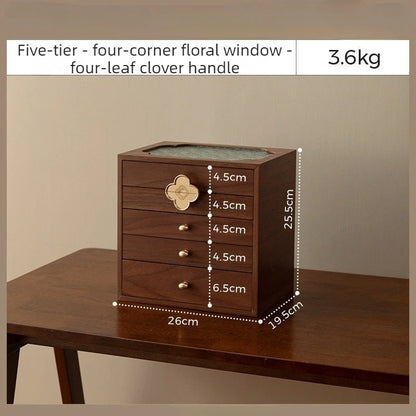Boîte à Bijoux en Bois Rétro – 5 Compartiments, Grande Capacité