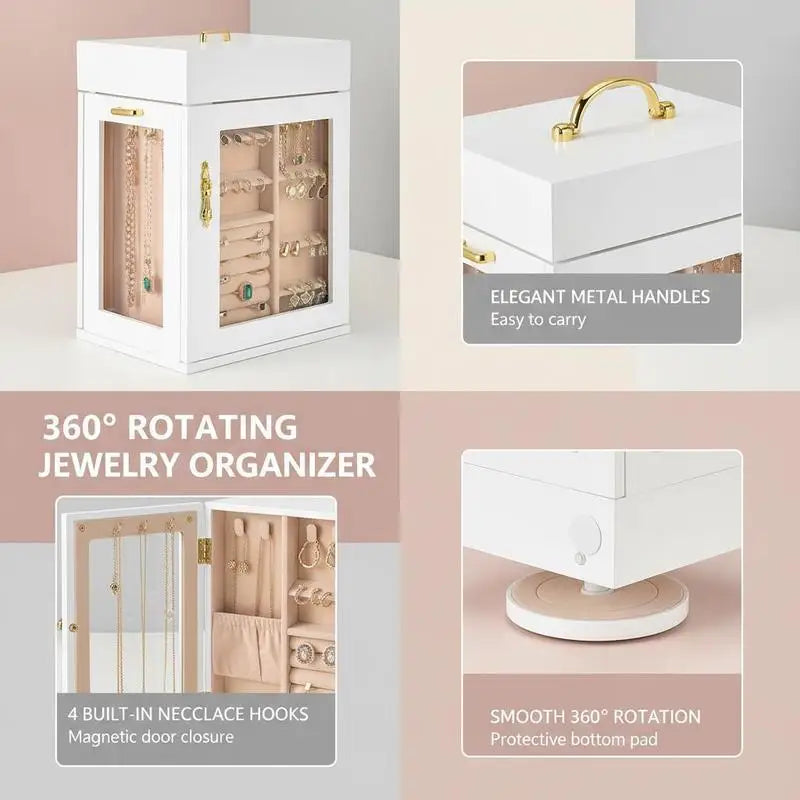 Boîte à Bijoux Rotative 360° – Porte Magnétique, Fenêtre Acrylique