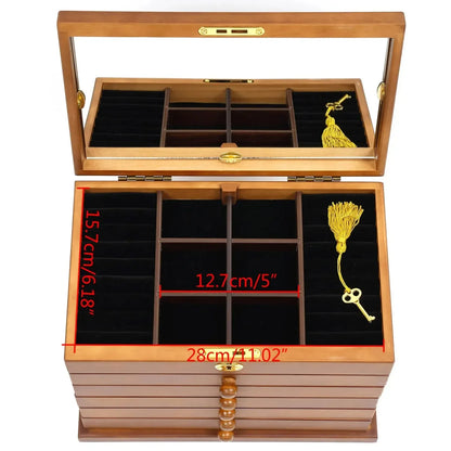 Boîte à Bijoux en Bois 6 Tiroirs avec Miroir – Finition Trèfle Vintage