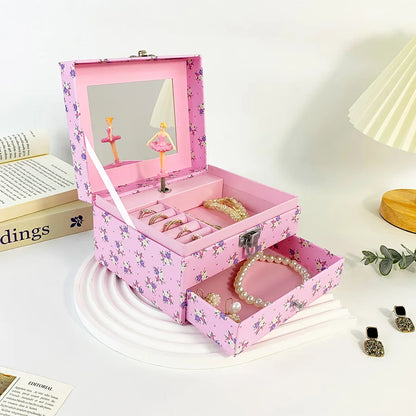 Boîte à Bijoux Musicale Fleurie Rose Miroir