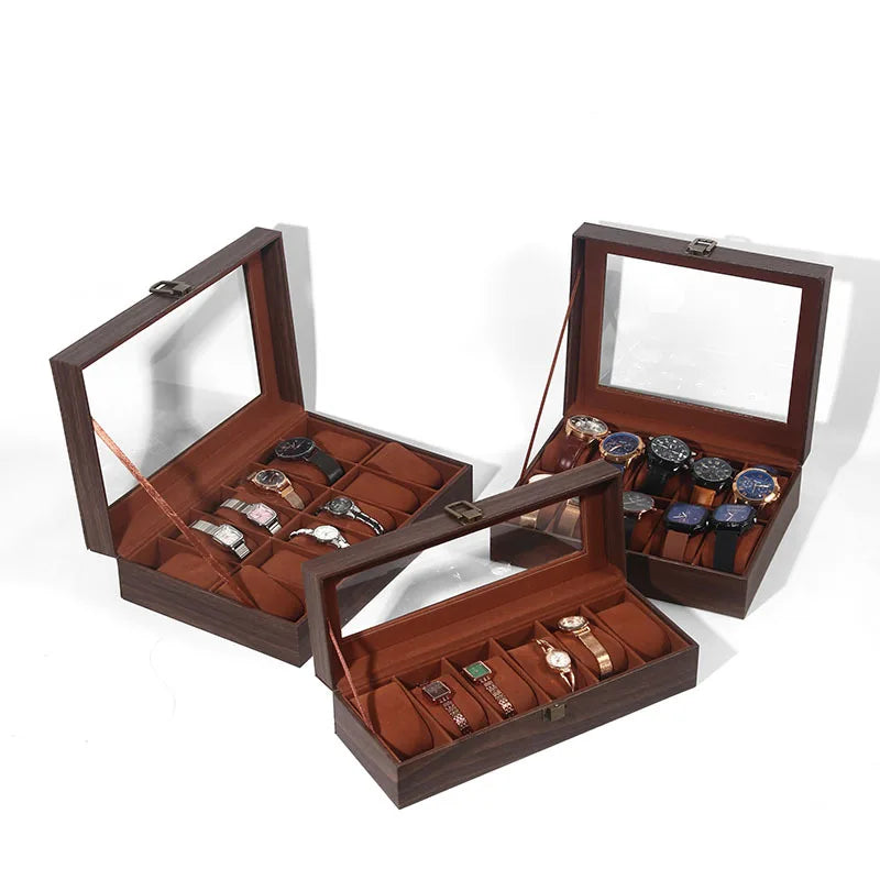 Boîte à Montre Homme 10 Compartiments Effet Noyer – Édition Classique