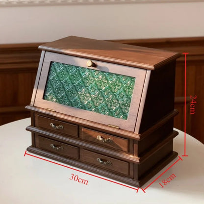 Boîte à Bijoux Vert Rétro en Bois – Grande Capacité
