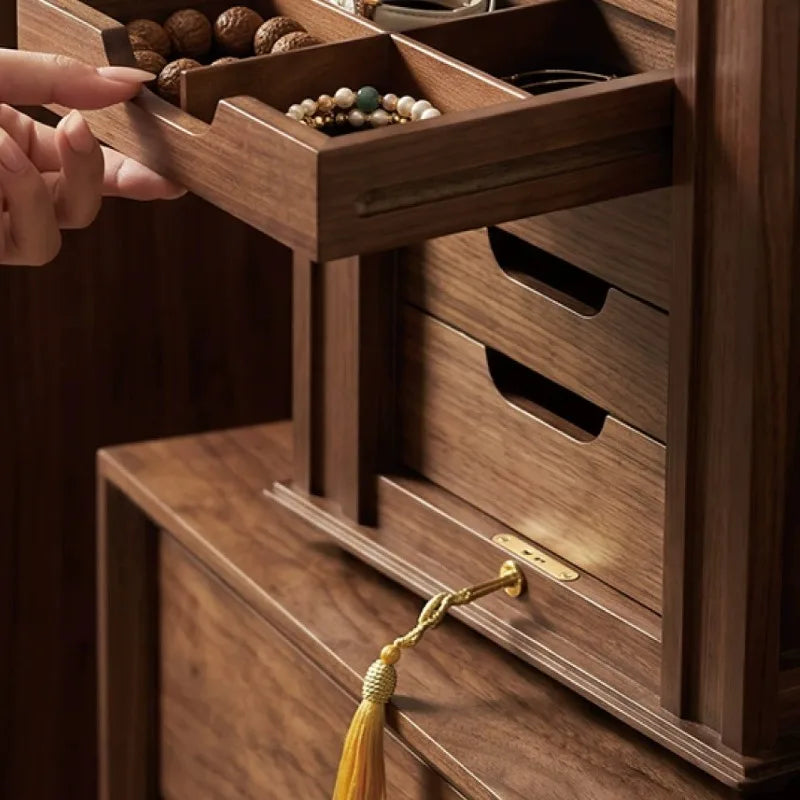 Grande Boîte à Bijoux Rotative en Bois – 7 Compartiments avec Serrure