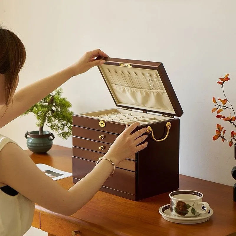 Boîte à Bijoux en Bois Massif – Compartiment Montres et Lunettes