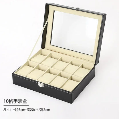 Boîte à Montre Homme 10 Compartiments Cuir PU Vert – Grand Écrin Vitré