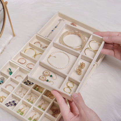 Plateau à Bijoux Velours Beige sans Compartiments