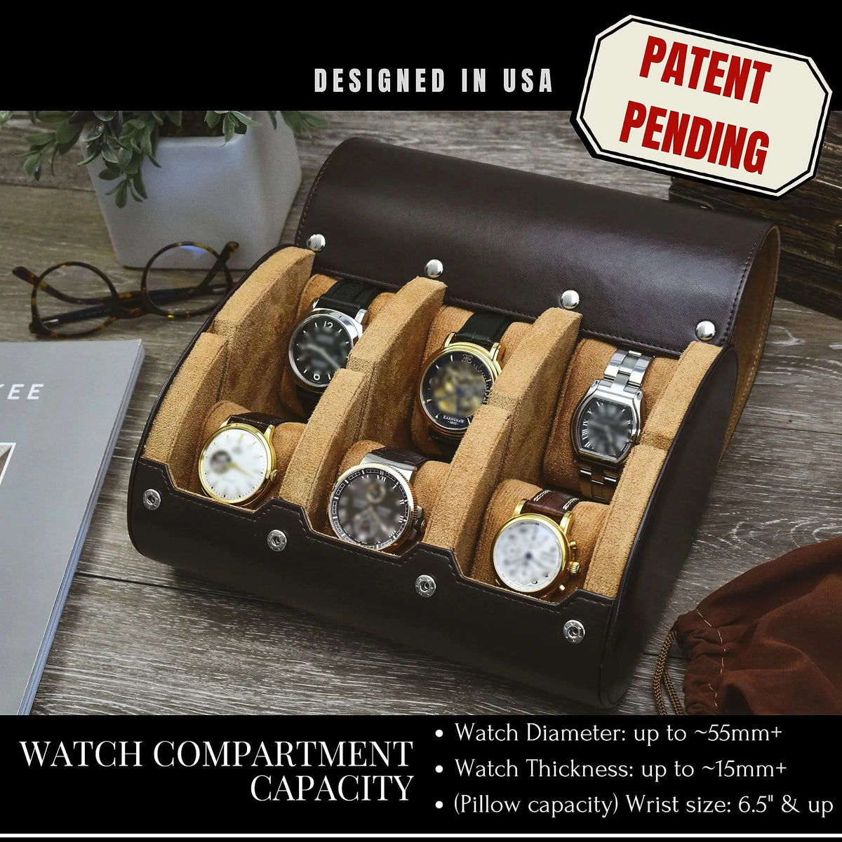 Boîte à Montre Homme 4 Compartiments Cuir PU Marron – Écrin de Voyage Compact