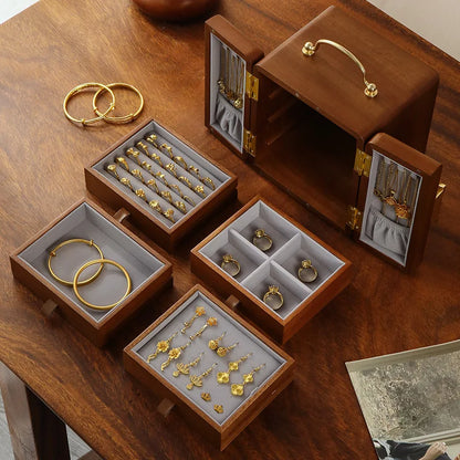 Boîte à Bijoux en Bois Massif à Double Porte – Format Compact