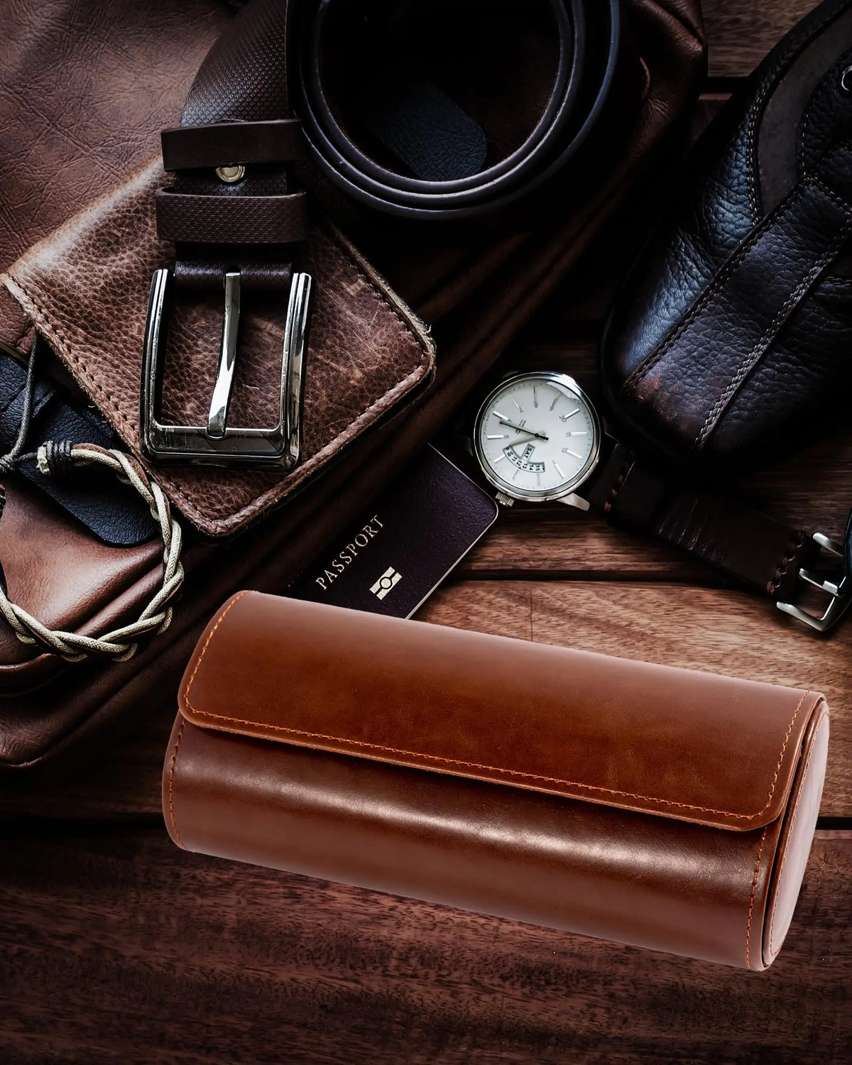 Boîte à Montre Homme 2 Compartiments Cuir Marron – Fabrication Artisanale