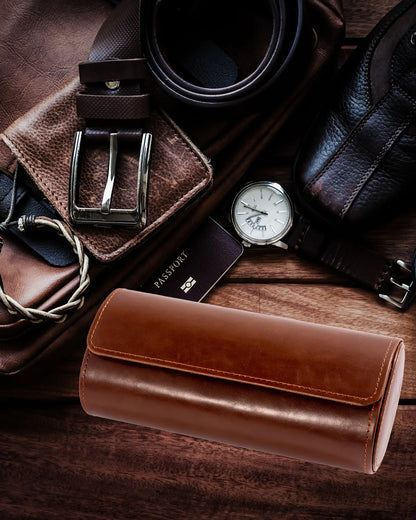 Boîte à Montre Homme 2 Compartiments Cuir Marron – Fabrication Artisanale