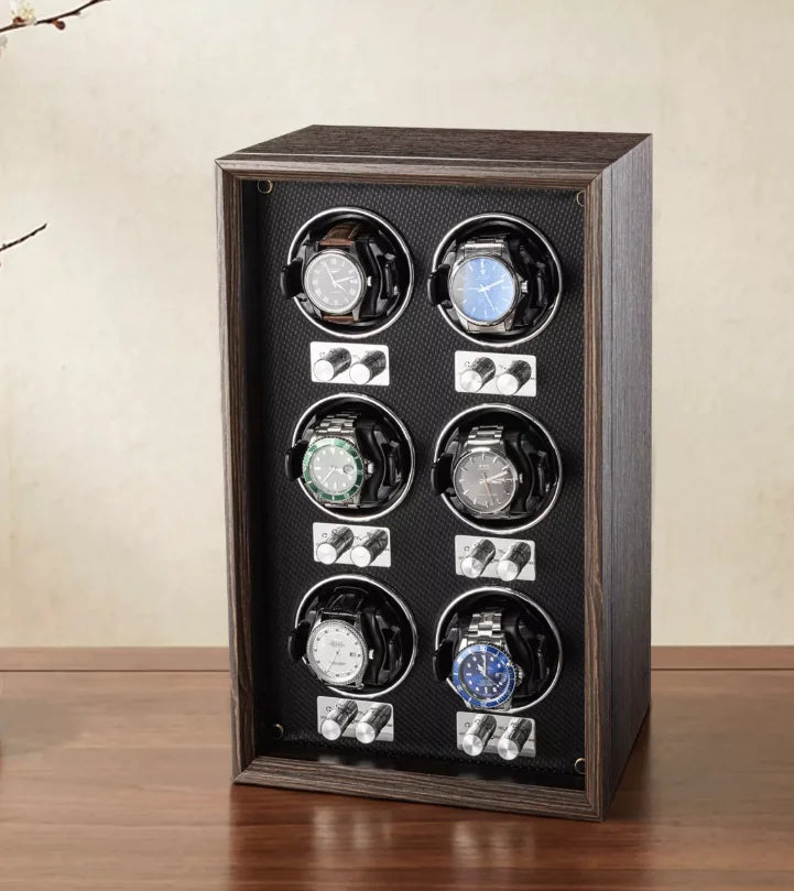 Boîte à Montre Automatique Verticale Bois Brun Vitrée – Design Élégant