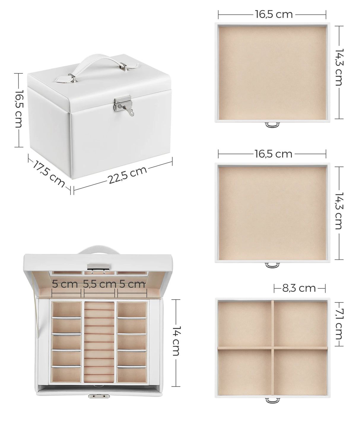 Boîte à Bijoux 4 Niveaux avec Poignées – 3 Tiroirs et Miroir