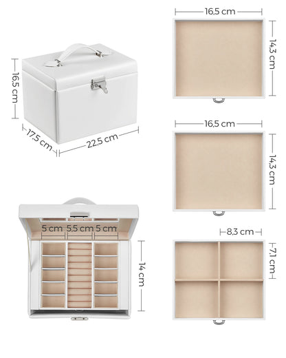 Boîte à Bijoux 4 Niveaux avec Poignées – 3 Tiroirs et Miroir