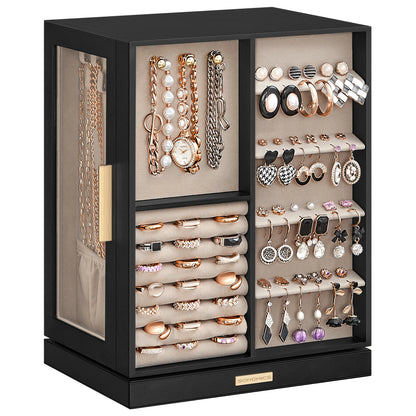 Boîte à Bijoux Rotative 360° – 5 Tiroirs, Fenêtres en Verre