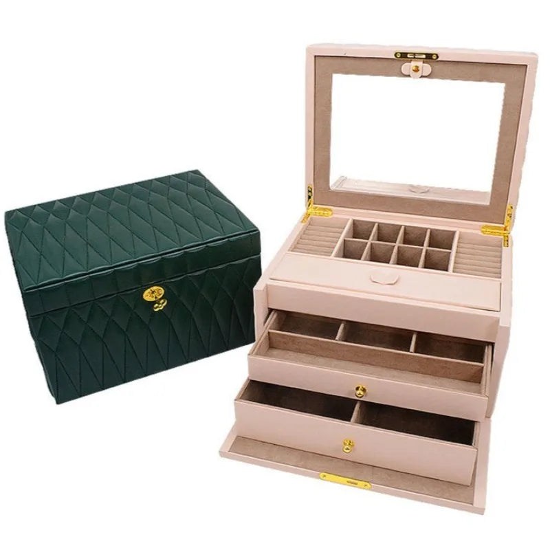 Coffret Bijoux Simili Cuir Vert Miroir