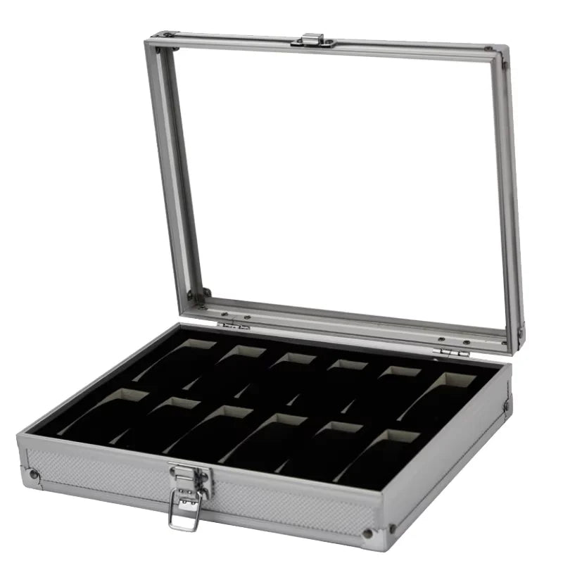 Boîte à Montre Homme 12 Compartiments Aluminium – Écrin Rigide Intérieur Suédine