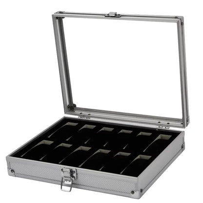Boîte à Montre Homme 12 Compartiments Aluminium – Écrin Rigide Intérieur Suédine