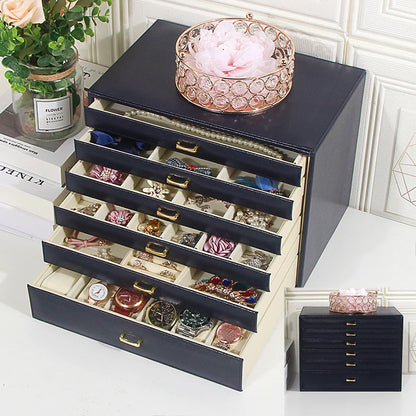 Boîte à Bijoux Cuir 6 Niveaux – Grande Capacité, Doublure Velours