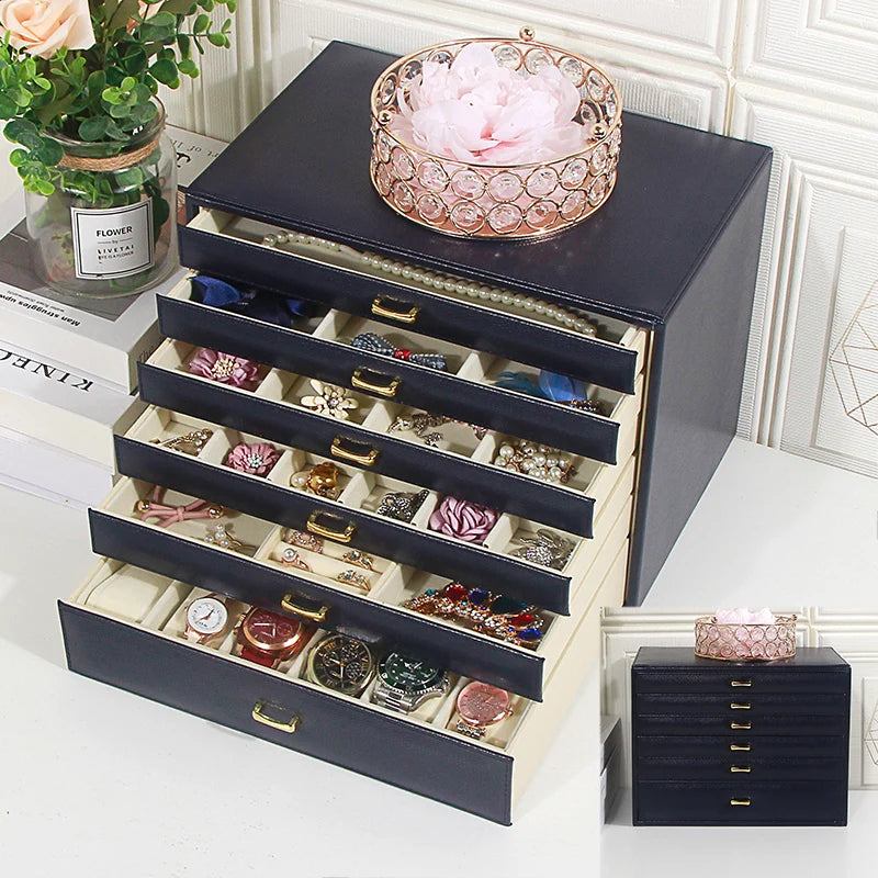 Boîte à Bijoux Cuir 6 Niveaux – Grande Capacité, Doublure Velours