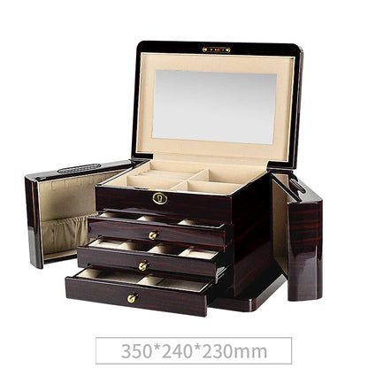 Boîte à Bijoux en Bois Laqué – Grand Volume avec Miroir Intégré
