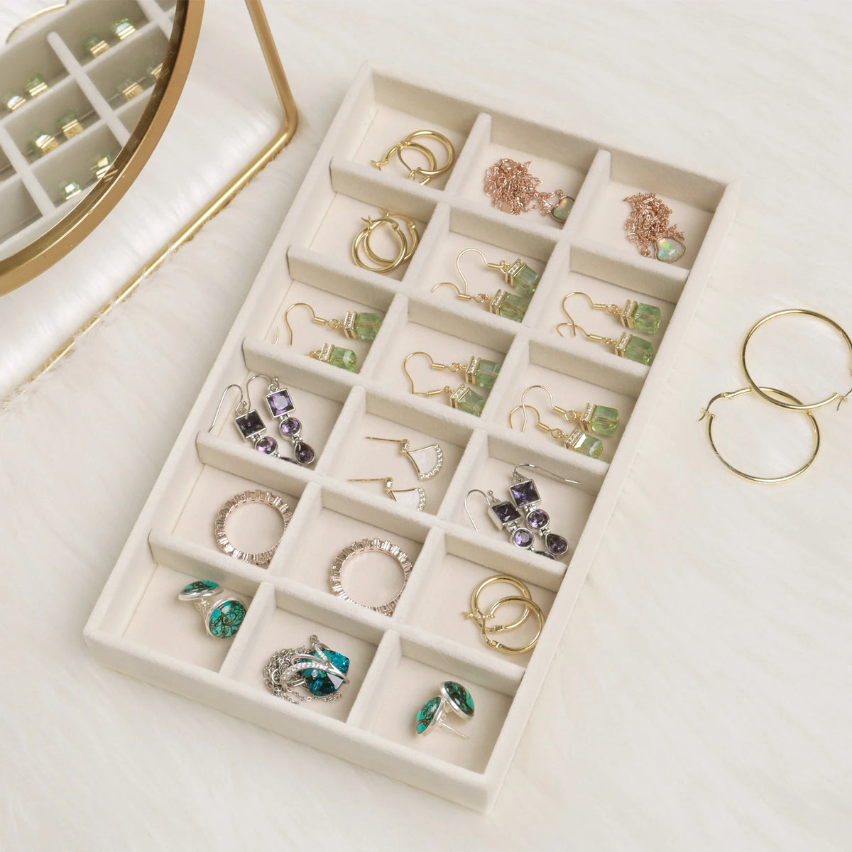 Plateau à Bijoux Velours Beige sans Compartiments