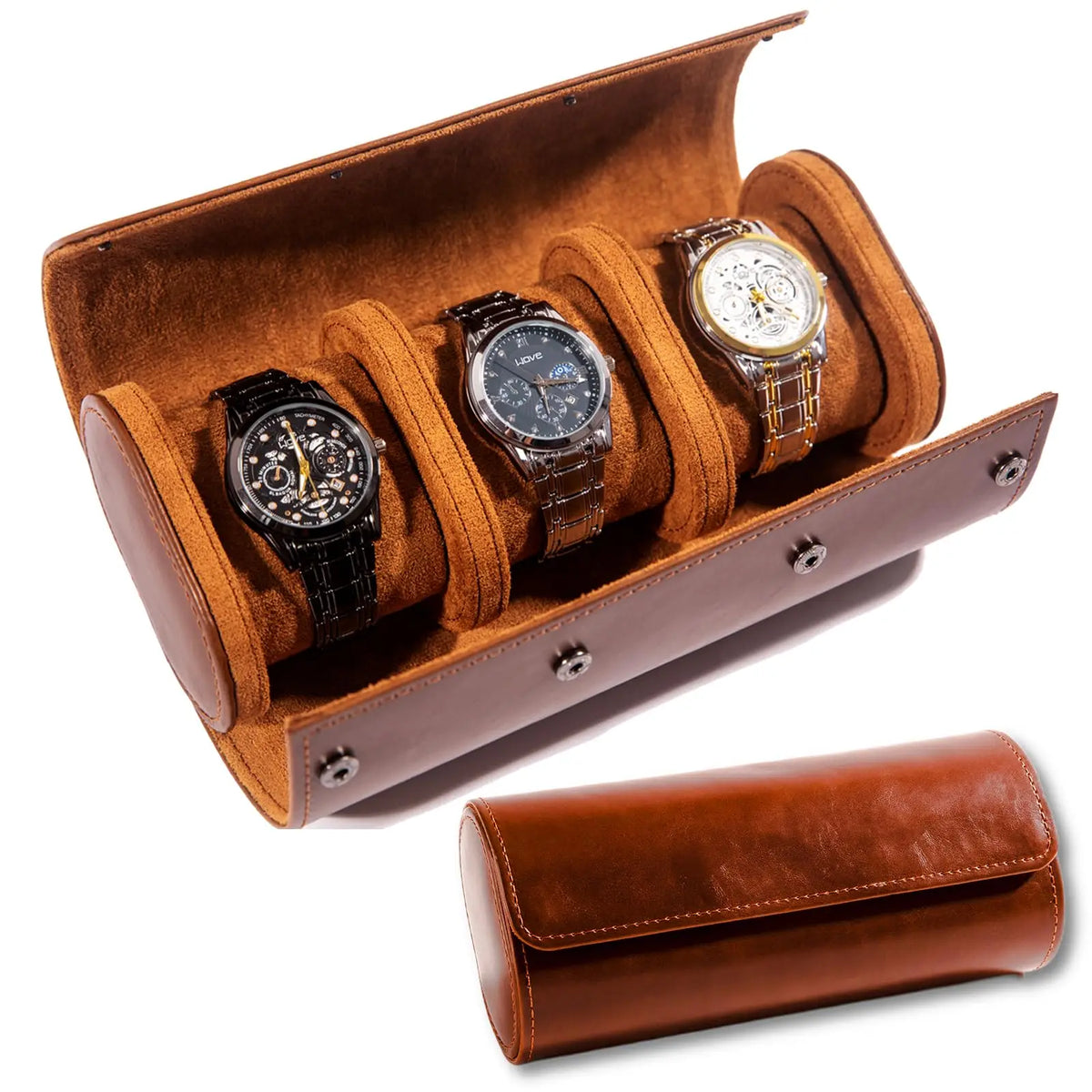 Boîte à Montre Homme 2 Compartiments Cuir Marron – Fabrication Artisanale