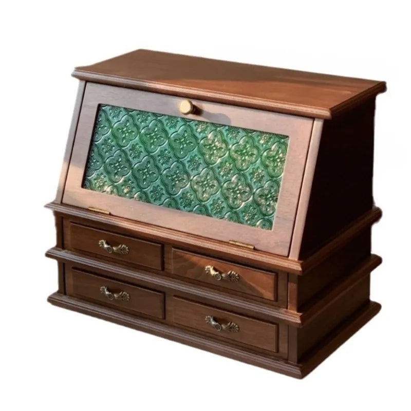 Boîte à Bijoux Vert Rétro en Bois – Grande Capacité