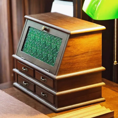 Boîte à Bijoux Vert Rétro en Bois – Grande Capacité