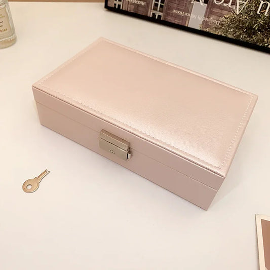 Boîte à Bijoux Carrée Cuir Blanc Cassé Verrouillable