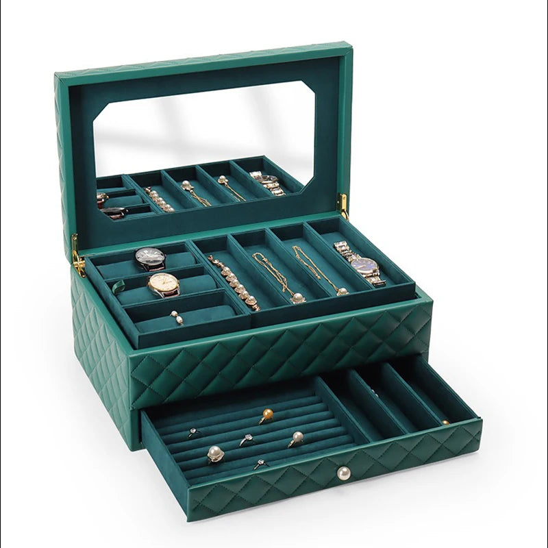 Grande Boîte à Bijoux en Cuir – Format XL, Doublure Velours