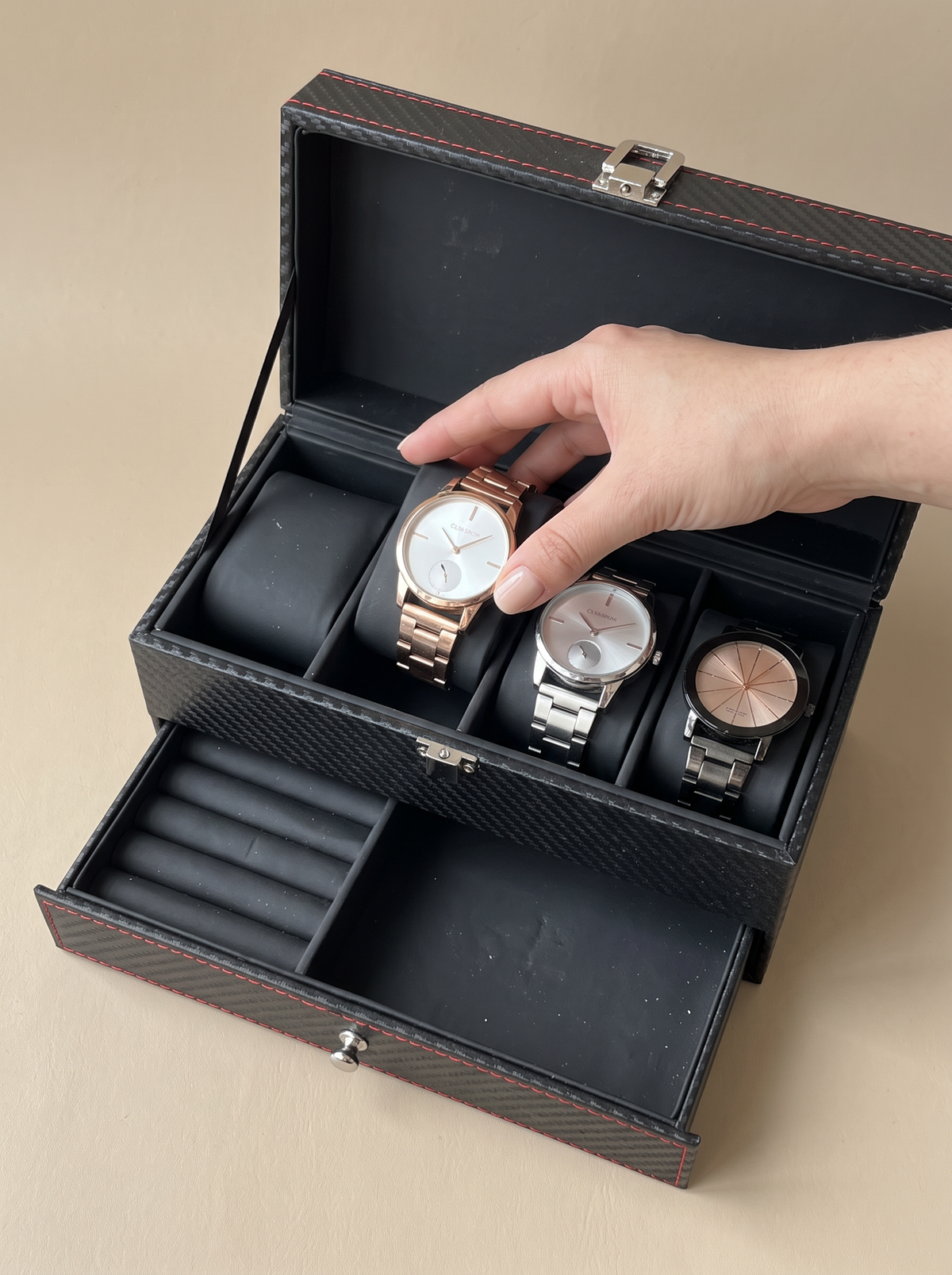 Boîte à Montre Homme Double Niveau Premium Cuir PU Noir – Coffret Cadeau