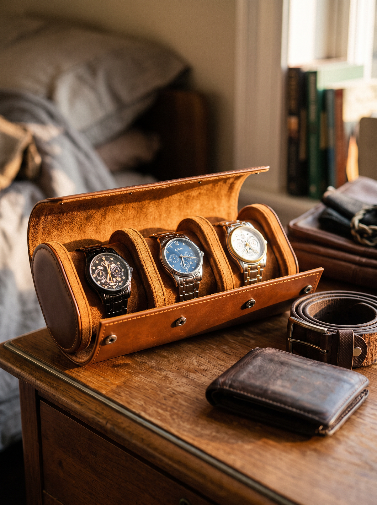 Boîte à Montre Homme 3 Compartiments Cuir Marron – Fabrication Artisanale