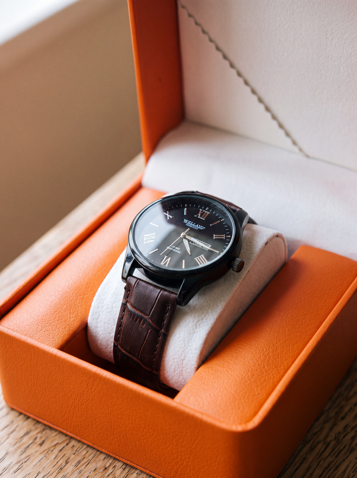 Boîte à Montre Homme 1 Montre Cuir PU Orange – Présentoir Cadeau
