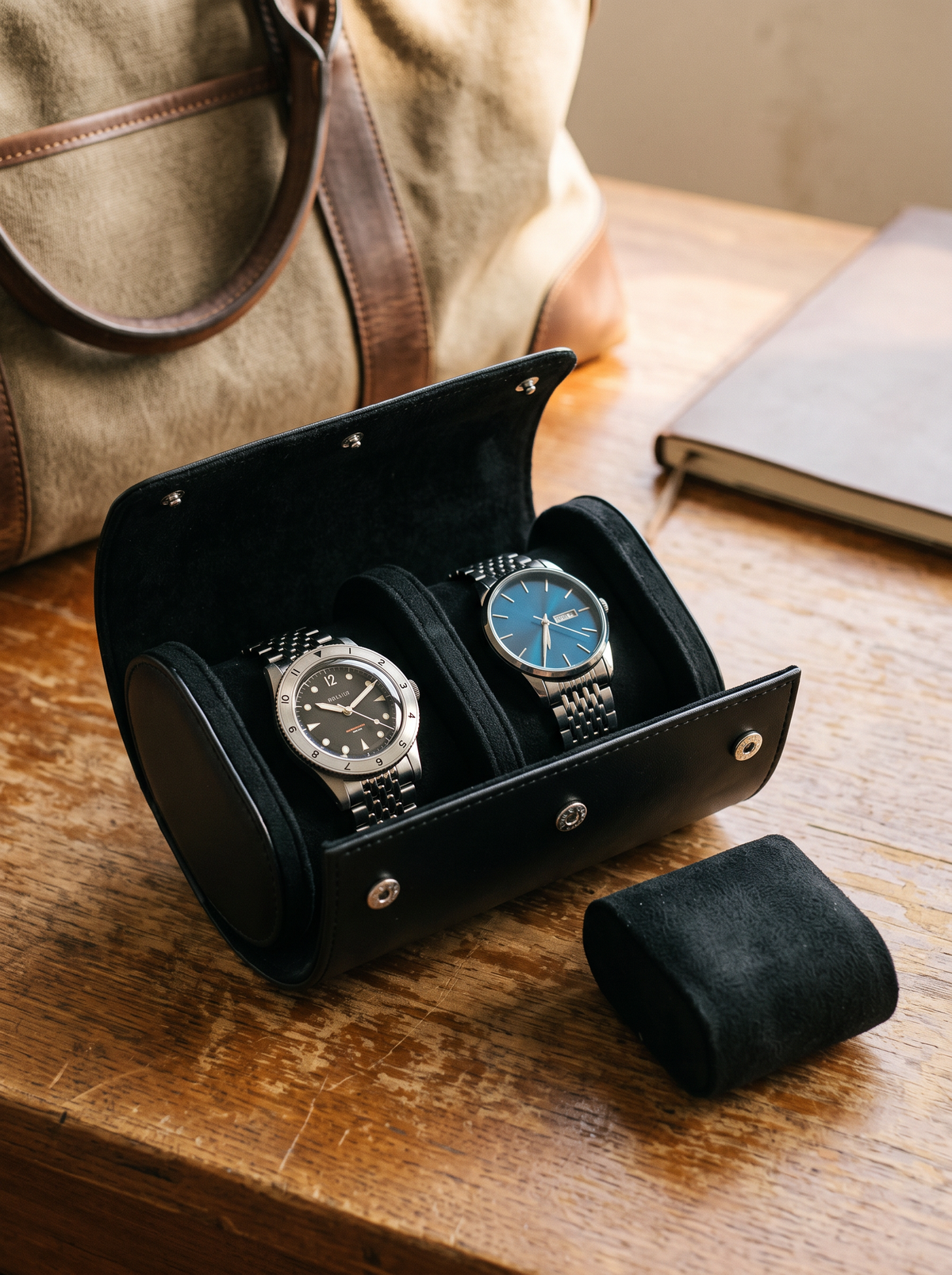 Boîte à Montre Homme 1 Montre Coussin Amovible Noir – Étui Roulé Voyage