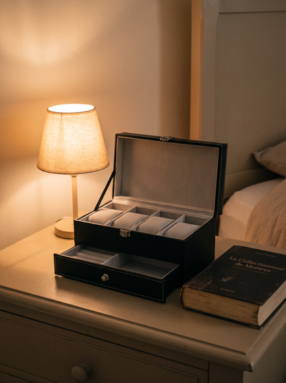 Boîte à Montre Homme Double Niveau Cuir PU Noir – Coffret Cadeau avec Coussin